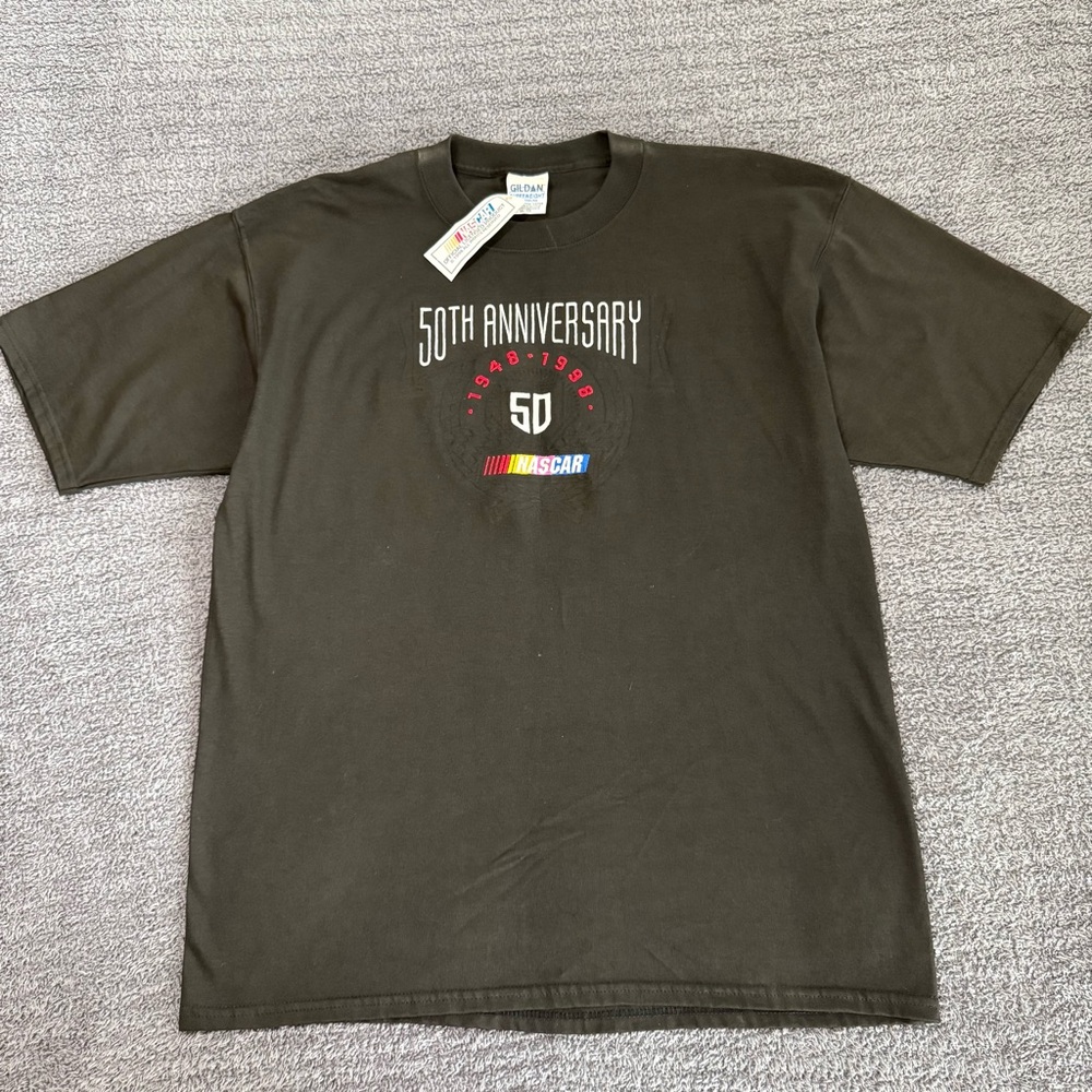 NWT 1998 NASCAR 50th Anniversary Embroidered Tee Black XL Gildan Superweight VTG